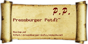 Pressburger Pető névjegykártya